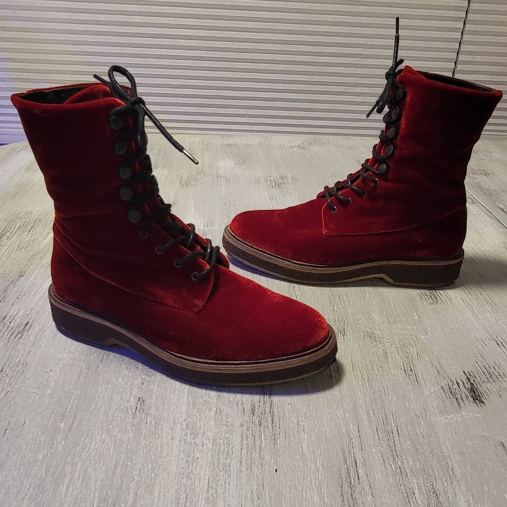 Goldmud Red Velvet Lace-Up Boots *Handmade in Portugal* - Picture 5 of 12